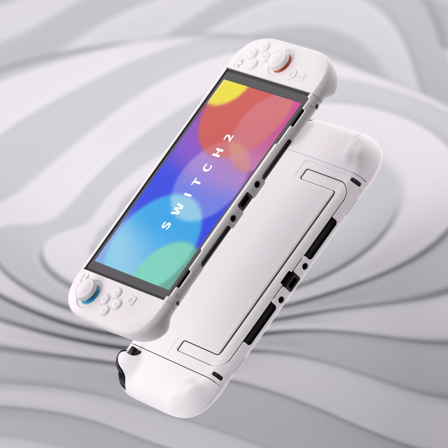 PlayVital Switch2対応 キュートな単色デザイン ハード保護ケース switch2背面キックスタンド使用可能ハードカバーケース 着装したままドック対応 キズ防止 耐衝撃 サムグリップ＆ボタンキャップ＆ステッカー付属【ホワイト】