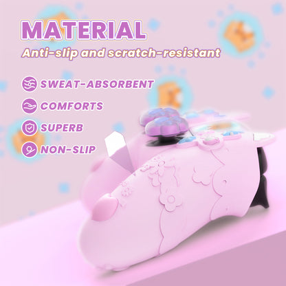 PlayVital かわいい春のレッサーパンダ シリコンカバー（ジョイスティックキャップ＆ステッカー付き）PS5 コントローラー用 – 充電スタンド対応【コットンキャンディピンク】