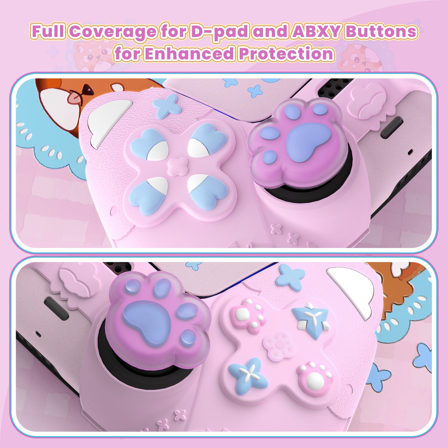 PlayVital かわいい春のレッサーパンダ シリコンカバー（ジョイスティックキャップ＆ステッカー付き）PS5 コントローラー用 – 充電スタンド対応【コットンキャンディピンク】