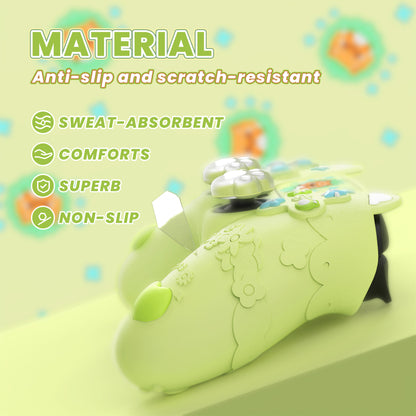 PlayVital かわいい春のレッサーパンダ シリコンカバー（ジョイスティックキャップ＆ステッカー付き）PS5 コントローラー用 – 充電スタンド対応【ユーストマグリーン】