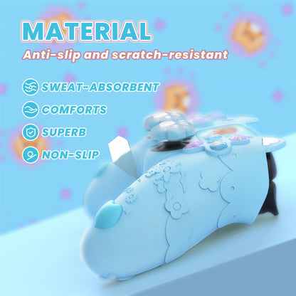 PlayVital かわいい春のレッサーパンダ シリコンカバー（ジョイスティックキャップ＆ステッカー付き）PS5 コントローラー用 – 充電スタンド対応【ヘブンブルー】