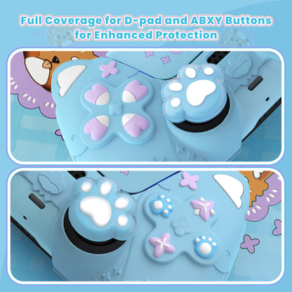 PlayVital かわいい春のレッサーパンダ シリコンカバー（ジョイスティックキャップ＆ステッカー付き）PS5 コントローラー用 – 充電スタンド対応【ヘブンブルー】