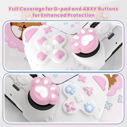 PlayVital かわいい春のレッサーパンダ シリコンカバー（ジョイスティックキャップ＆ステッカー付き）PS5 コントローラー用 – 充電スタンド対応【ホワイト】