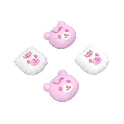 PlayVital Cute Thumb Grip Caps for PS5 & PS4 & Xbox Series X/S & Switch Pro Controller - Cute Bear White & Pink - PJM3046 PlayVital