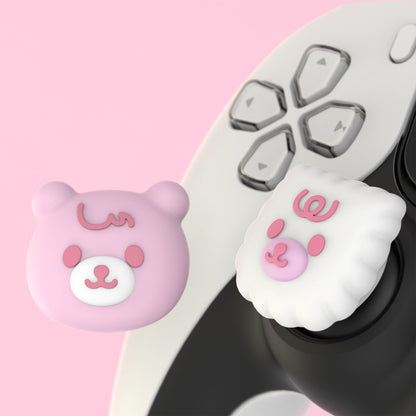 PlayVital Cute Thumb Grip Caps for PS5 & PS4 & Xbox Series X/S & Switch Pro Controller - Cute Bear White & Pink - PJM3046 PlayVital