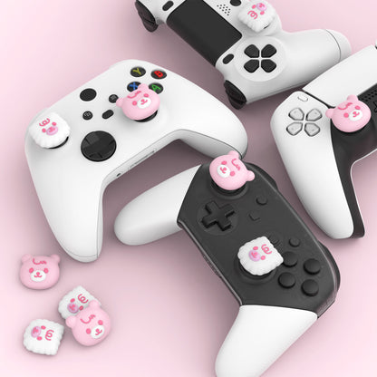 PlayVital Cute Thumb Grip Caps for PS5 & PS4 & Xbox Series X/S & Switch Pro Controller - Cute Bear White & Pink - PJM3046 PlayVital