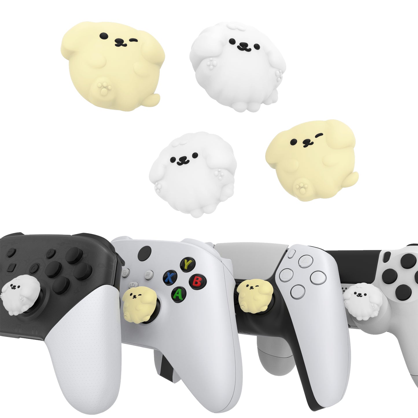 PlayVital キュートサムグリップキャップ PS5・PS4・Xbox Series X/S・Switch Proコントローラー用【ふわふわウィンク子犬】