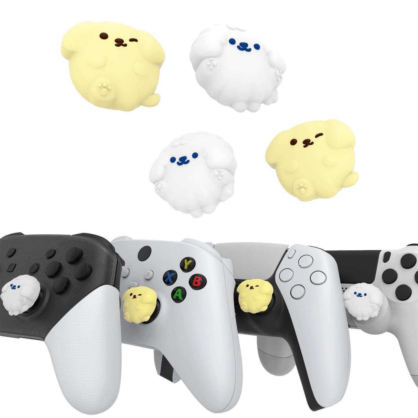 PlayVital キュートサムグリップキャップ PS5・PS4・Xbox Series X/S・Switch Proコントローラー用【ふわふわ＆ウィンクパピー】