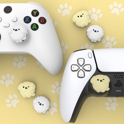 PlayVital キュートサムグリップキャップ PS5・PS4・Xbox Series X/S・Switch Proコントローラー用【ふわふわウィンク子犬】