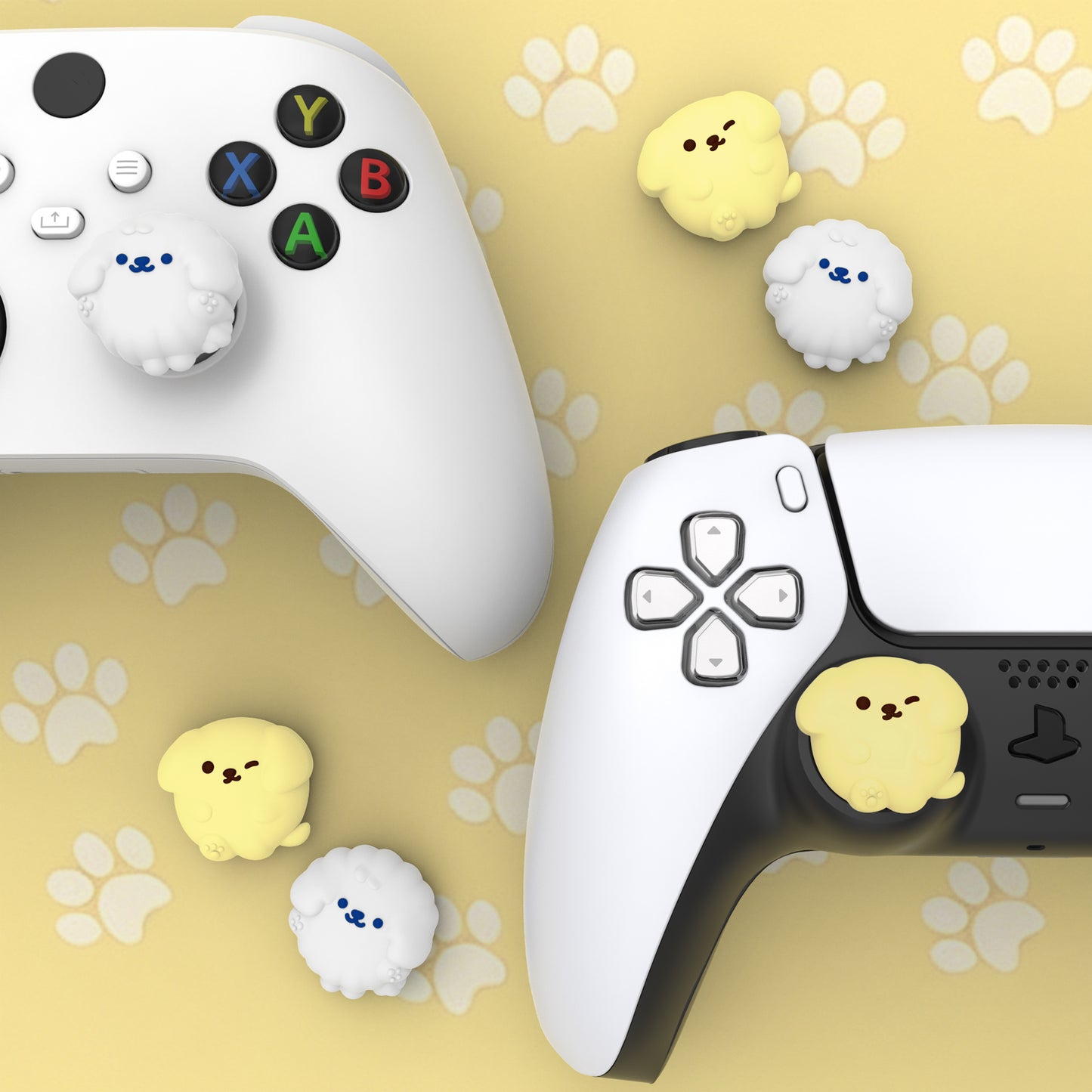 PlayVital キュートサムグリップキャップ PS5・PS4・Xbox Series X/S・Switch Proコントローラー用【ふわふわ＆ウィンクパピー】