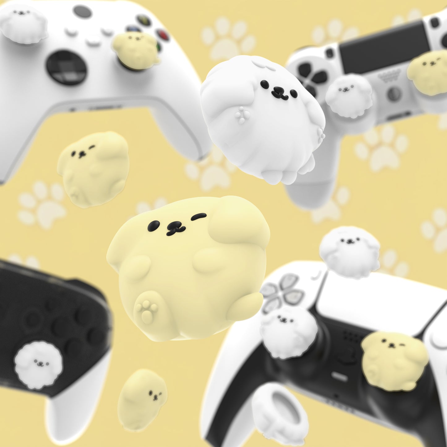 PlayVital キュートサムグリップキャップ PS5・PS4・Xbox Series X/S・Switch Proコントローラー用【ふわふわウィンク子犬】
