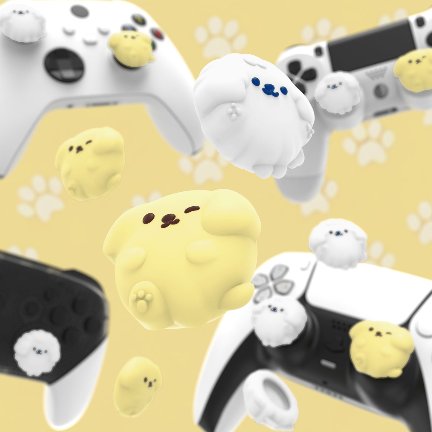 PlayVital キュートサムグリップキャップ PS5・PS4・Xbox Series X/S・Switch Proコントローラー用【ふわふわ＆ウィンクパピー】