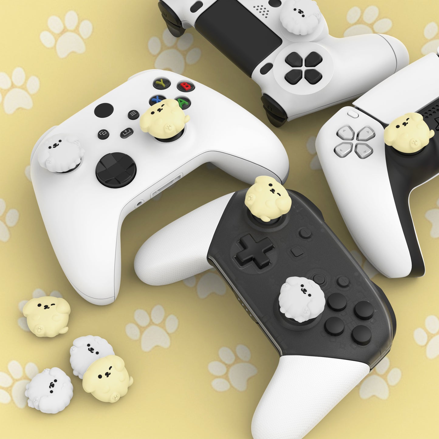 PlayVital キュートサムグリップキャップ PS5・PS4・Xbox Series X/S・Switch Proコントローラー用【ふわふわウィンク子犬】