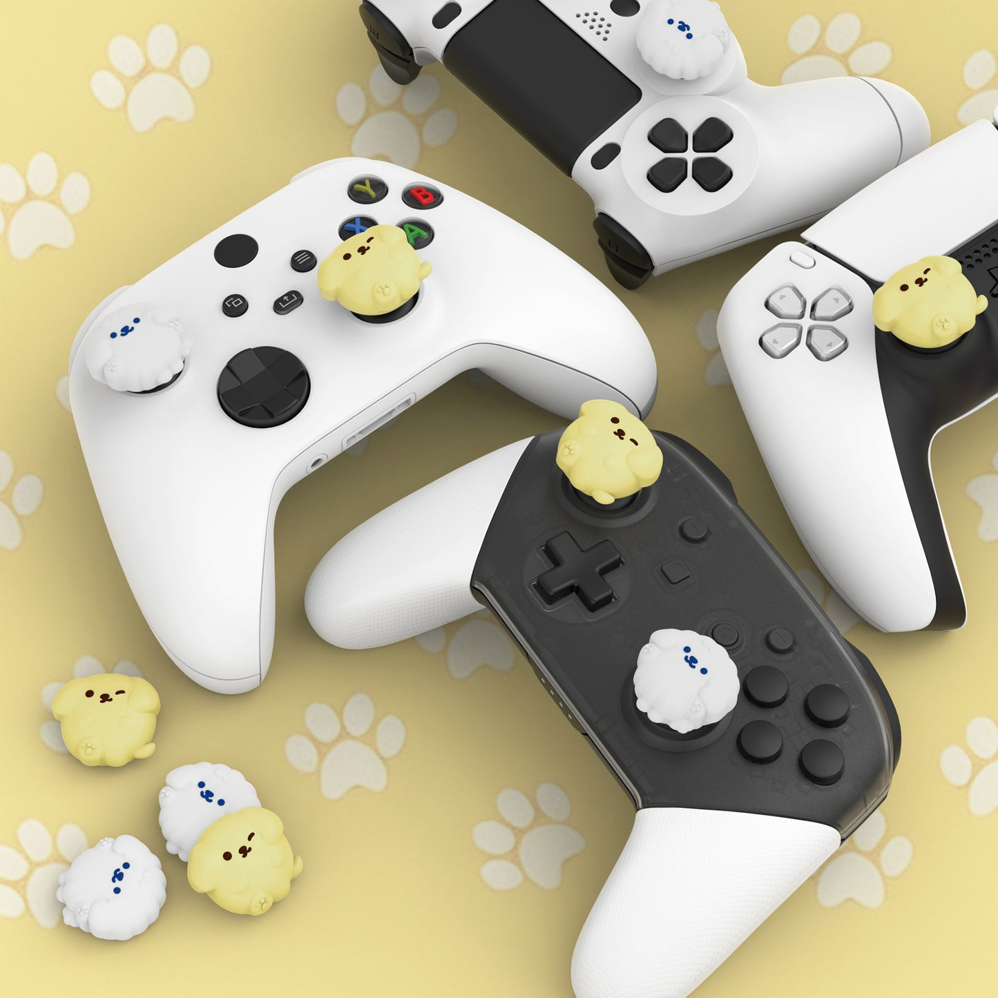 PlayVital キュートサムグリップキャップ PS5・PS4・Xbox Series X/S・Switch Proコントローラー用【ふわふわ＆ウィンクパピー】