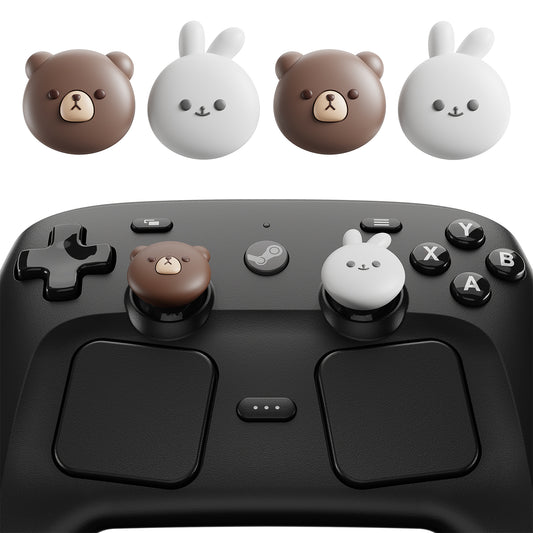 PlayVital キュート サムグリップ Steam Controller 2（2026）用 4個セット シリコン製ジョイスティックキャップ【ぽっちゃりベア＆スマイリーバニー】