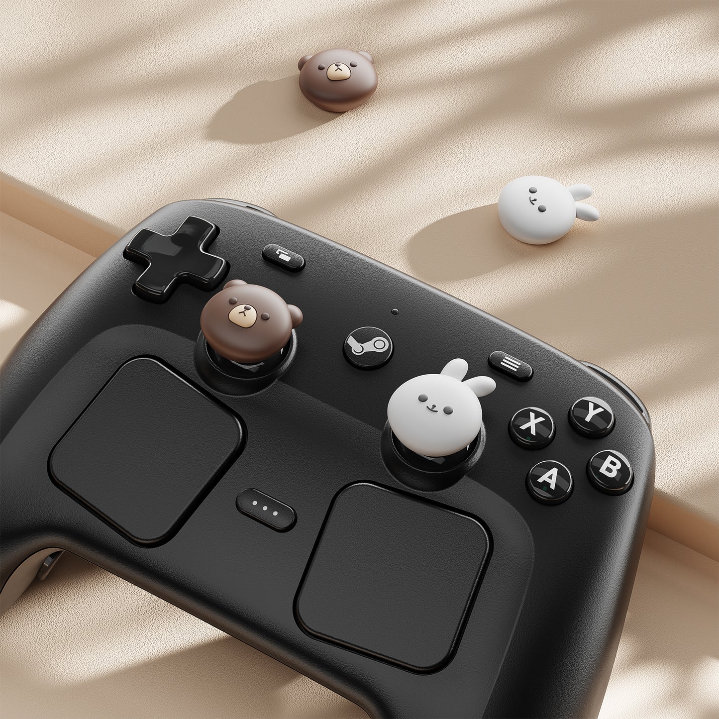 PlayVital キュート サムグリップ Steam Controller 2（2026）用 4個セット シリコン製ジョイスティックキャップ【ぽっちゃりベア＆スマイリーバニー】
