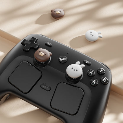 PlayVital キュート サムグリップ Steam Controller 2（2026）用 4個セット シリコン製ジョイスティックキャップ【ぽっちゃりベア＆スマイリーバニー】