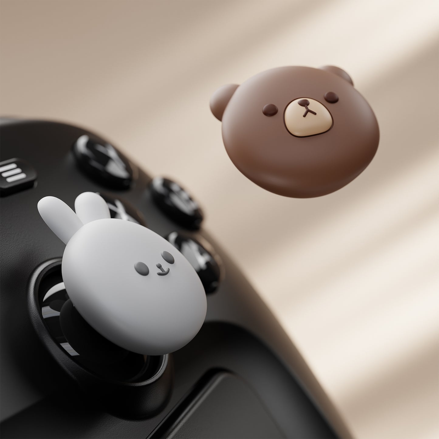 PlayVital キュート サムグリップ Steam Controller 2（2026）用 4個セット シリコン製ジョイスティックキャップ【ぽっちゃりベア＆スマイリーバニー】