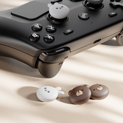 PlayVital キュート サムグリップ Steam Controller 2（2026）用 4個セット シリコン製ジョイスティックキャップ【ぽっちゃりベア＆スマイリーバニー】