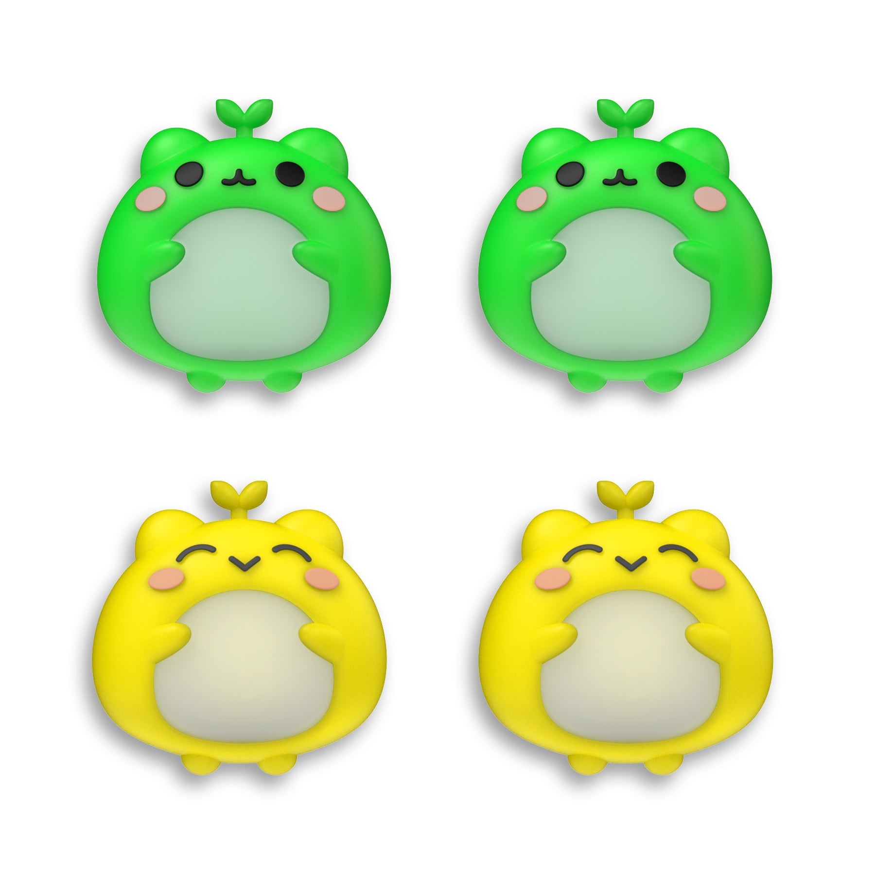 PlayVital Cute Universal Illuminated LED Thumbstick Grips for ps5 & ps4 & Xbox Series X/S & Xbox One & Switch Pro Controller - Frog Green & Yellow - PJM6001 PlayVital