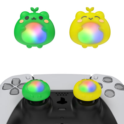 PlayVital Cute Universal Illuminated LED Thumbstick Grips for ps5 & ps4 & Xbox Series X/S & Xbox One & Switch Pro Controller - Frog Green & Yellow - PJM6001 PlayVital