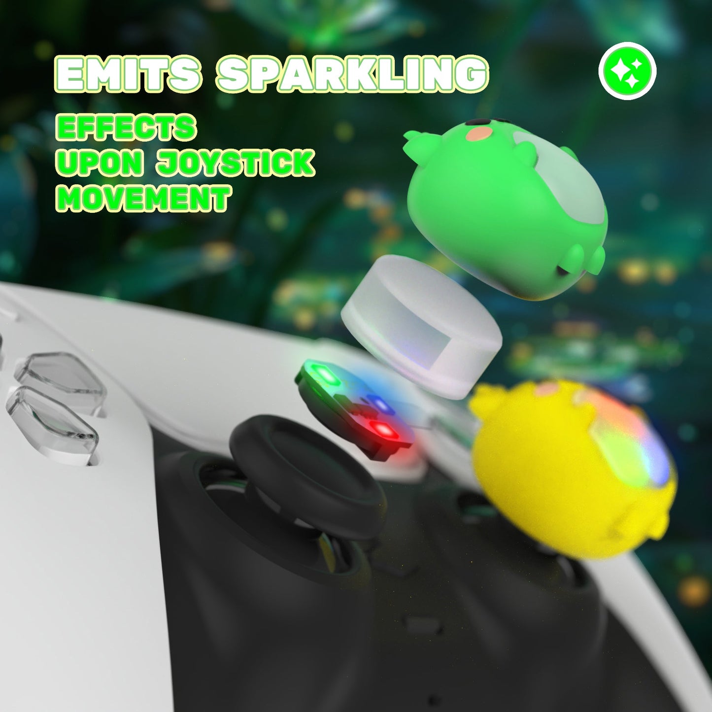 PlayVital Cute Universal Illuminated LED Thumbstick Grips for ps5 & ps4 & Xbox Series X/S & Xbox One & Switch Pro Controller - Frog Green & Yellow - PJM6001 PlayVital