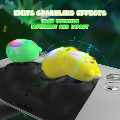 PlayVital Cute Universal Illuminated LED Thumbstick Grips for ps5 & ps4 & Xbox Series X/S & Xbox One & Switch Pro Controller - Frog Green & Yellow - PJM6001 PlayVital