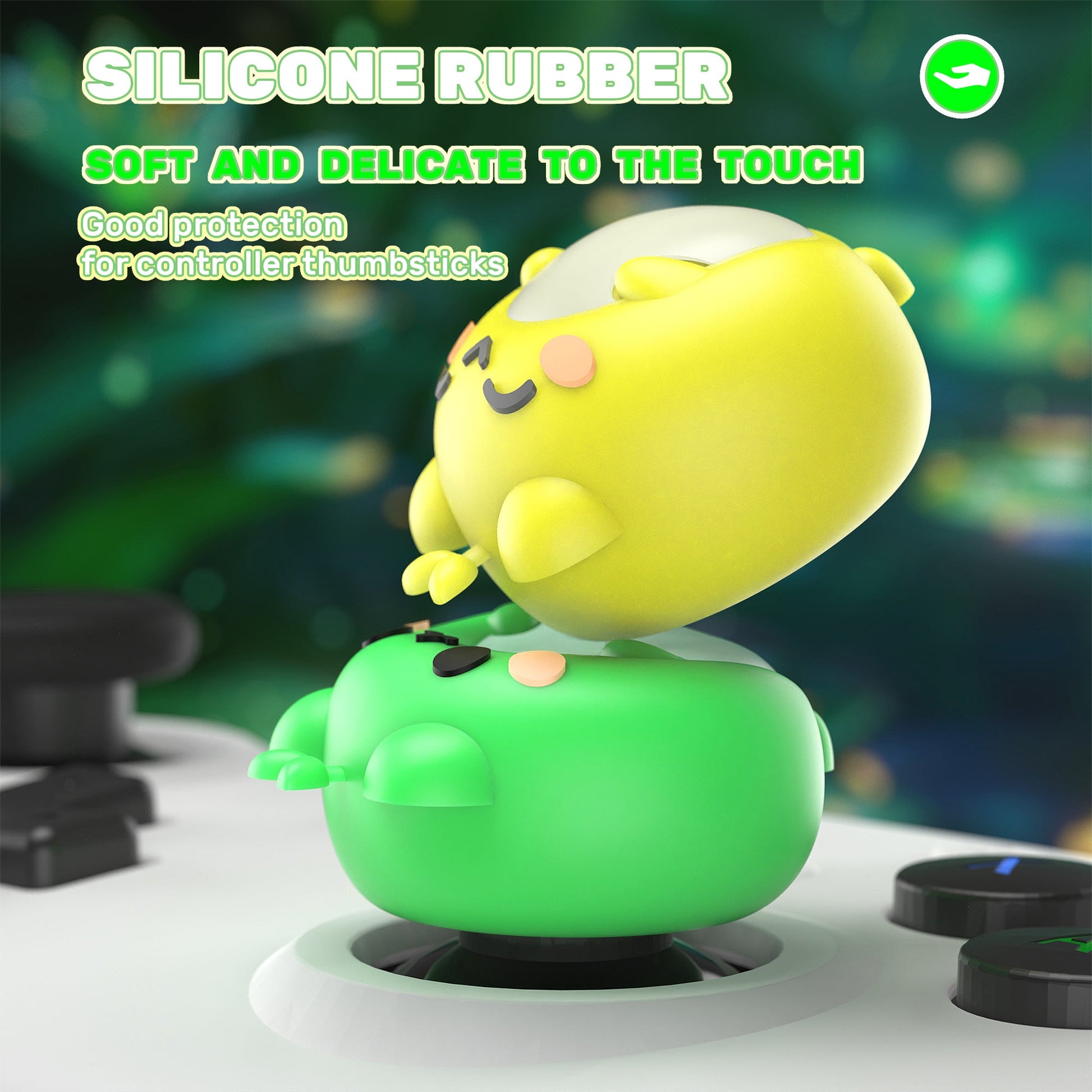 PlayVital Cute Universal Illuminated LED Thumbstick Grips for ps5 & ps4 & Xbox Series X/S & Xbox One & Switch Pro Controller - Frog Green & Yellow - PJM6001 PlayVital