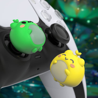 PlayVital Cute Universal Illuminated LED Thumbstick Grips for ps5 & ps4 & Xbox Series X/S & Xbox One & Switch Pro Controller - Frog Green & Yellow - PJM6001 PlayVital