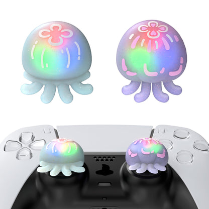 PlayVital Cute Universal Illuminated LED Thumbstick Grips for ps5 & ps4 & Xbox Series X/S & Xbox One & Switch Pro Controller - Jellyfish Purple & Blue - PJM6002 PlayVital