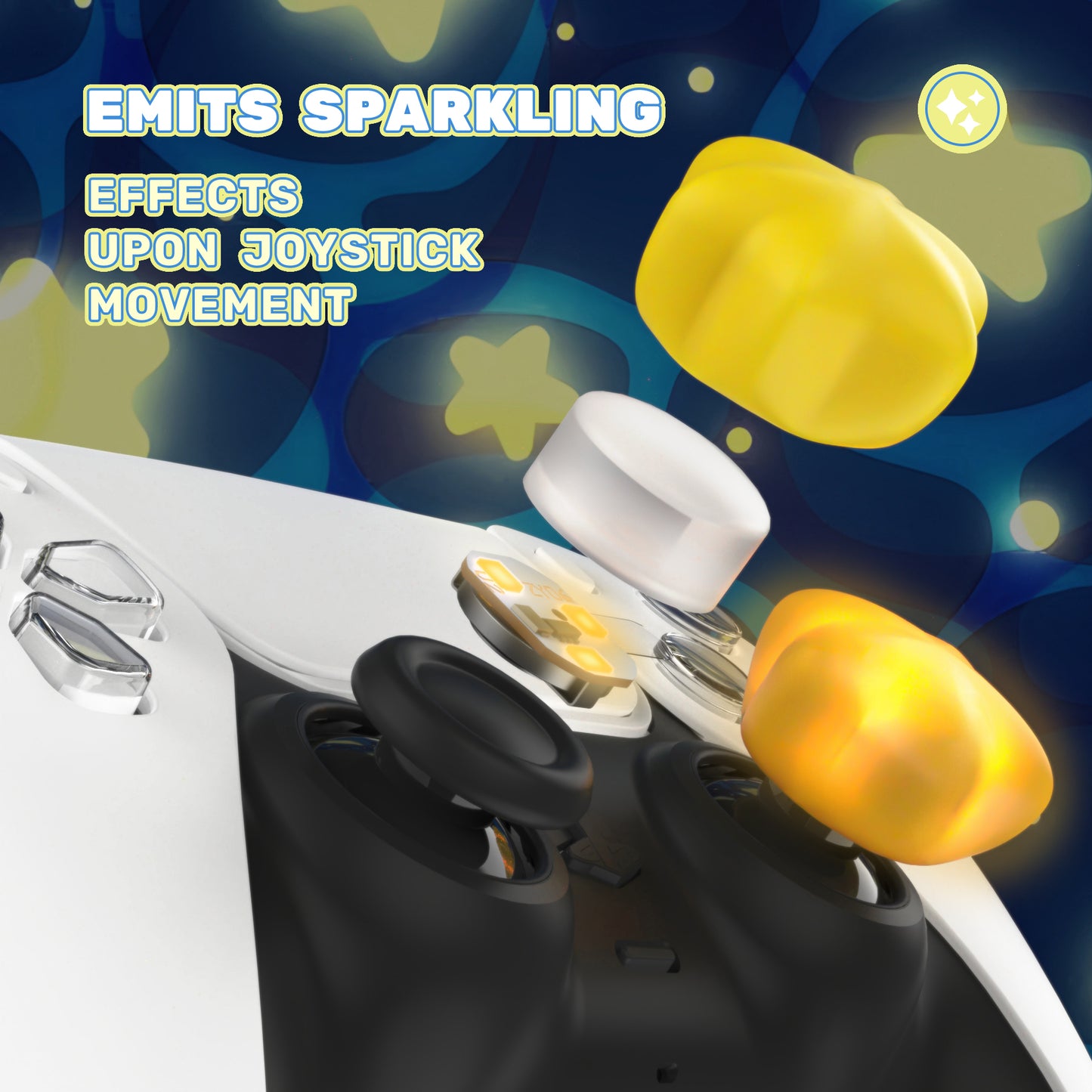 PlayVital キュートユニバーサルイルミネイテッドLEDサムスティックグリップ PS5&PS4&Xbox Series X/S&Xbox One&Switch Proコントローラー用【スター柄】