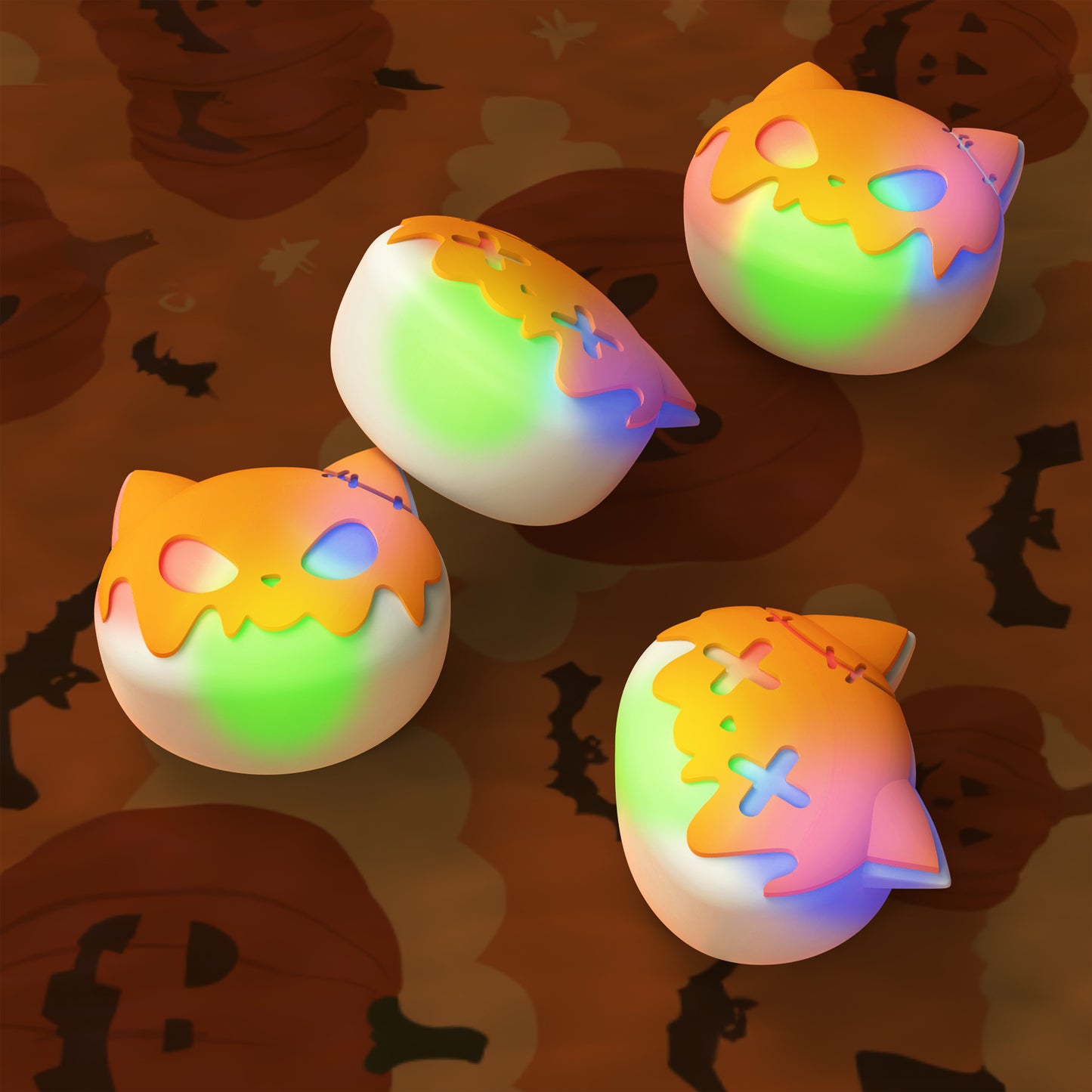 PlayVital キュートユニバーサルイルミネイテッドLEDサムスティックグリップ PS5&PS4&Xbox Series X/S&Xbox One&Switch Proコントローラー用【トリッキーキティ & ドーキーキティ】