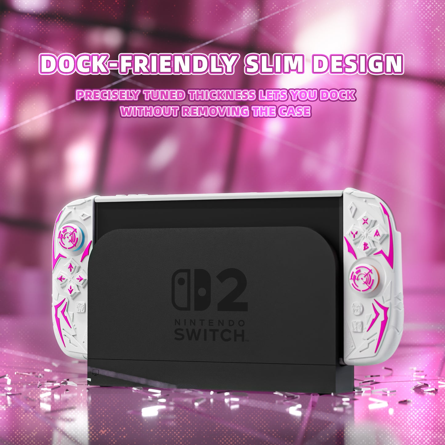 PlayVital サイバースパイダー 保護ケース Nintendo Switch 2 用 人間工学設計 滑り止めシリコングリップ ドック対応ハードケース ジョイスティックキャップ＆ステッカー付き【ホワイト】
