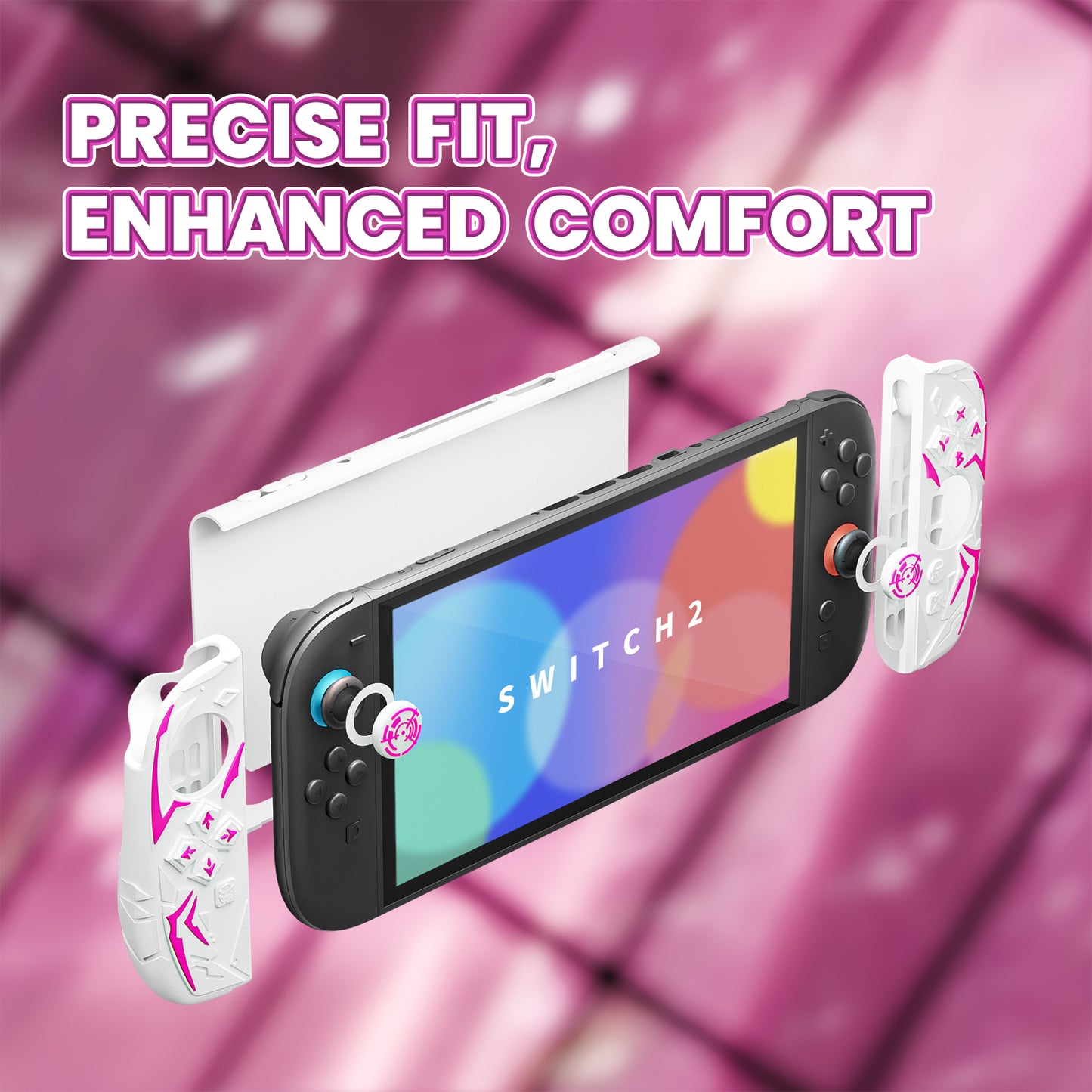PlayVital サイバースパイダー 保護ケース Nintendo Switch 2 用 人間工学設計 滑り止めシリコングリップ ドック対応ハードケース ジョイスティックキャップ＆ステッカー付き【ホワイト】