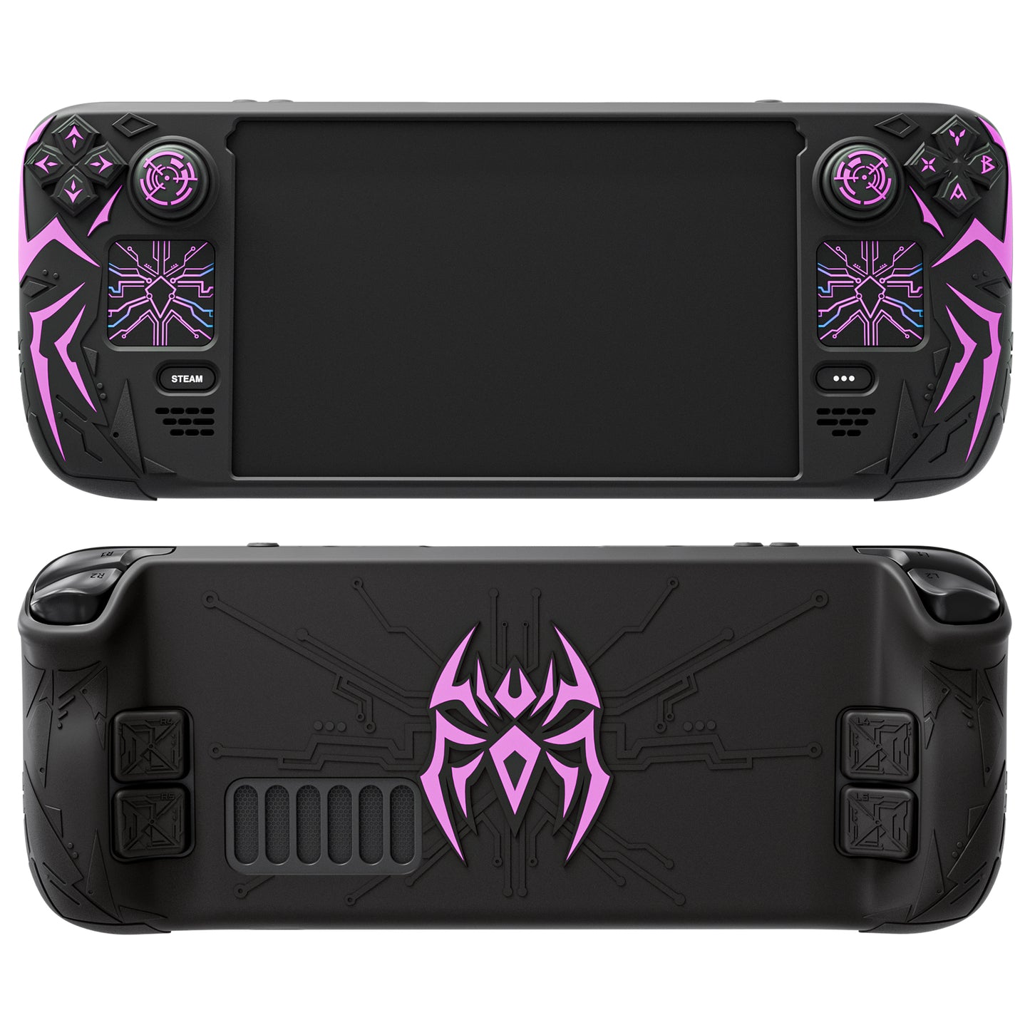 PlayVital サイバースパイダー シリコンケース Steam Deck OLED & LCD 対応 バックボタン拡張パーツ・サムスティックキャップ・トラックパッドスキン付き【ブラック】
