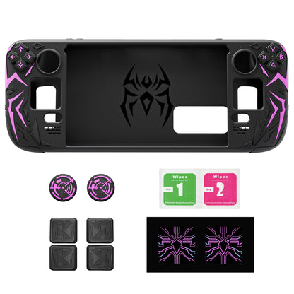 PlayVital サイバースパイダー シリコンケース Steam Deck OLED & LCD 対応 バックボタン拡張パーツ・サムスティックキャップ・トラックパッドスキン付き【ブラック】