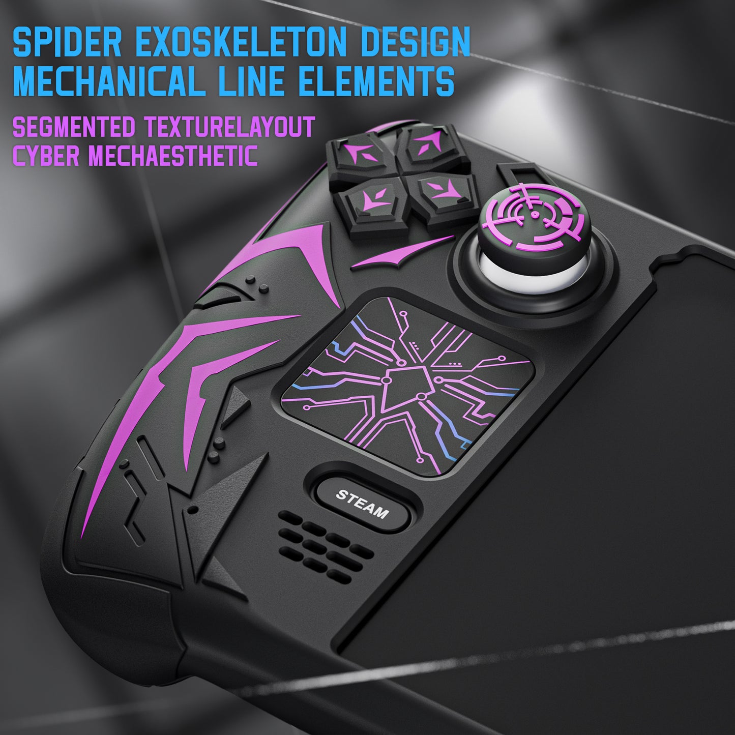 PlayVital サイバースパイダー シリコンケース Steam Deck OLED & LCD 対応 バックボタン拡張パーツ・サムスティックキャップ・トラックパッドスキン付き【ブラック】