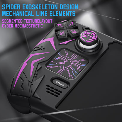 PlayVital サイバースパイダー シリコンケース Steam Deck OLED & LCD 対応 バックボタン拡張パーツ・サムスティックキャップ・トラックパッドスキン付き【ブラック】