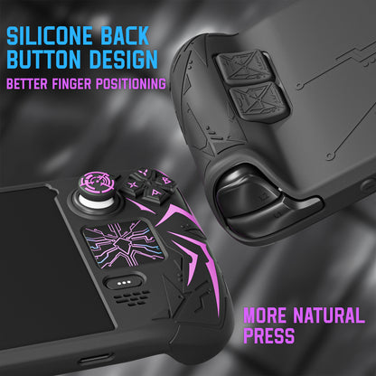 PlayVital サイバースパイダー シリコンケース Steam Deck OLED & LCD 対応 バックボタン拡張パーツ・サムスティックキャップ・トラックパッドスキン付き【ブラック】