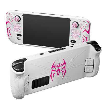 PlayVital サイバースパイダー シリコンケース Steam Deck OLED & LCD 対応 バックボタン拡張パーツ・サムスティックキャップ・トラックパッドスキン付き【ホワイト】