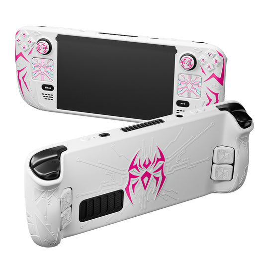 PlayVital サイバースパイダー シリコンケース Steam Deck OLED & LCD 対応 バックボタン拡張パーツ・サムスティックキャップ・トラックパッドスキン付き【ホワイト】