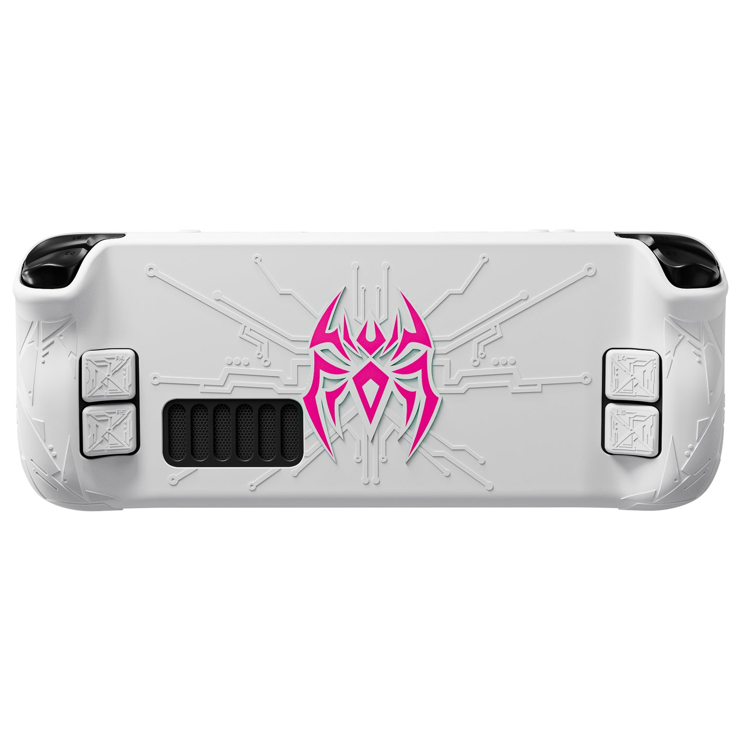 PlayVital サイバースパイダー シリコンケース Steam Deck OLED & LCD 対応 バックボタン拡張パーツ・サムスティックキャップ・トラックパッドスキン付き【ホワイト】