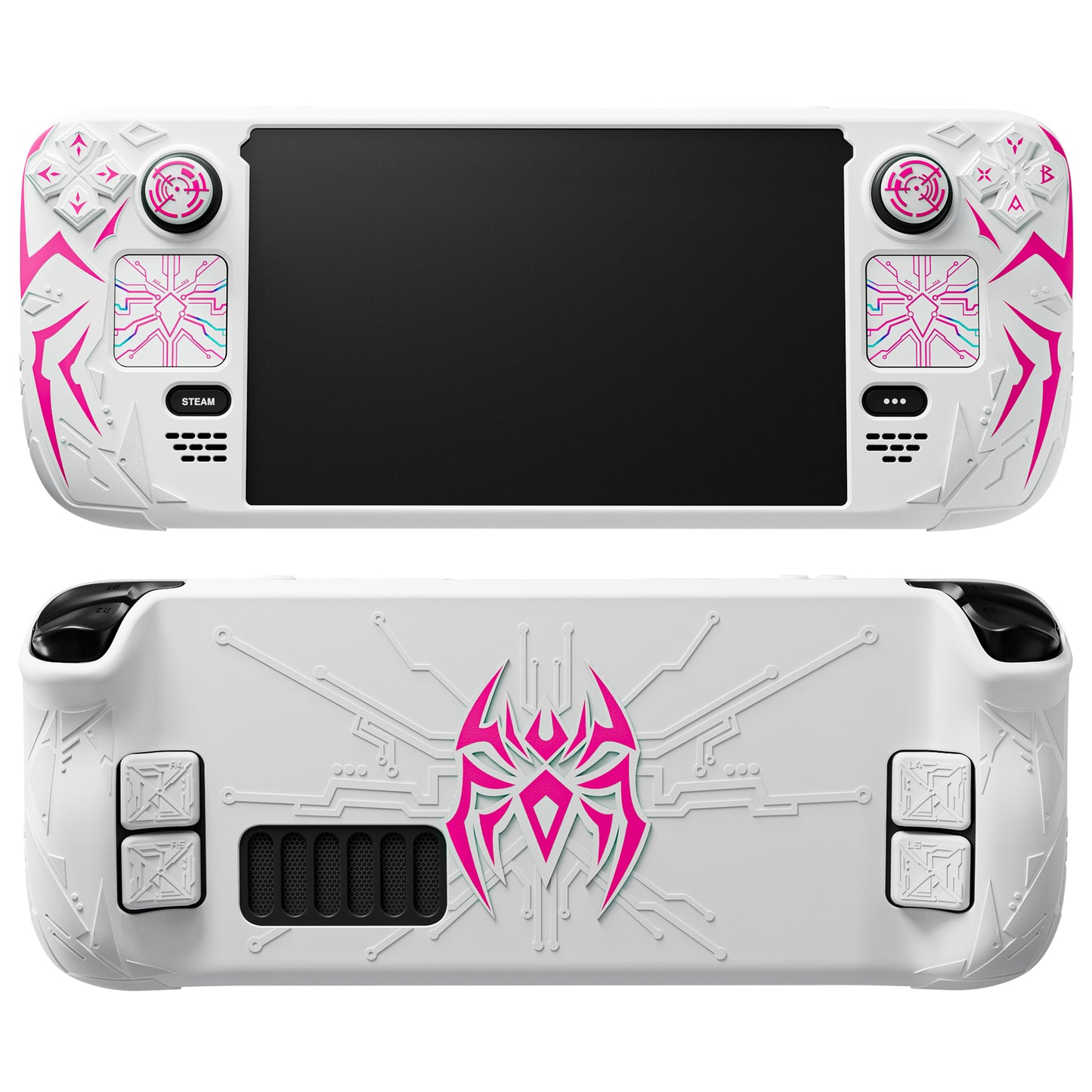 PlayVital サイバースパイダー シリコンケース Steam Deck OLED & LCD 対応 バックボタン拡張パーツ・サムスティックキャップ・トラックパッドスキン付き【ホワイト】