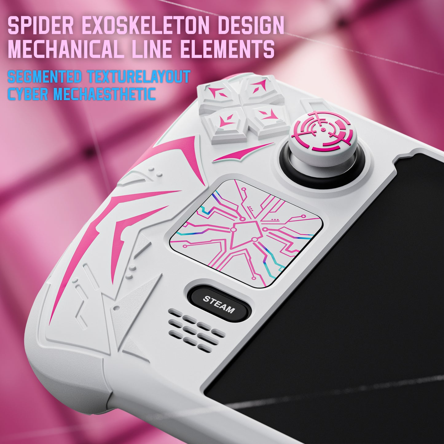 PlayVital サイバースパイダー シリコンケース Steam Deck OLED & LCD 対応 バックボタン拡張パーツ・サムスティックキャップ・トラックパッドスキン付き【ホワイト】