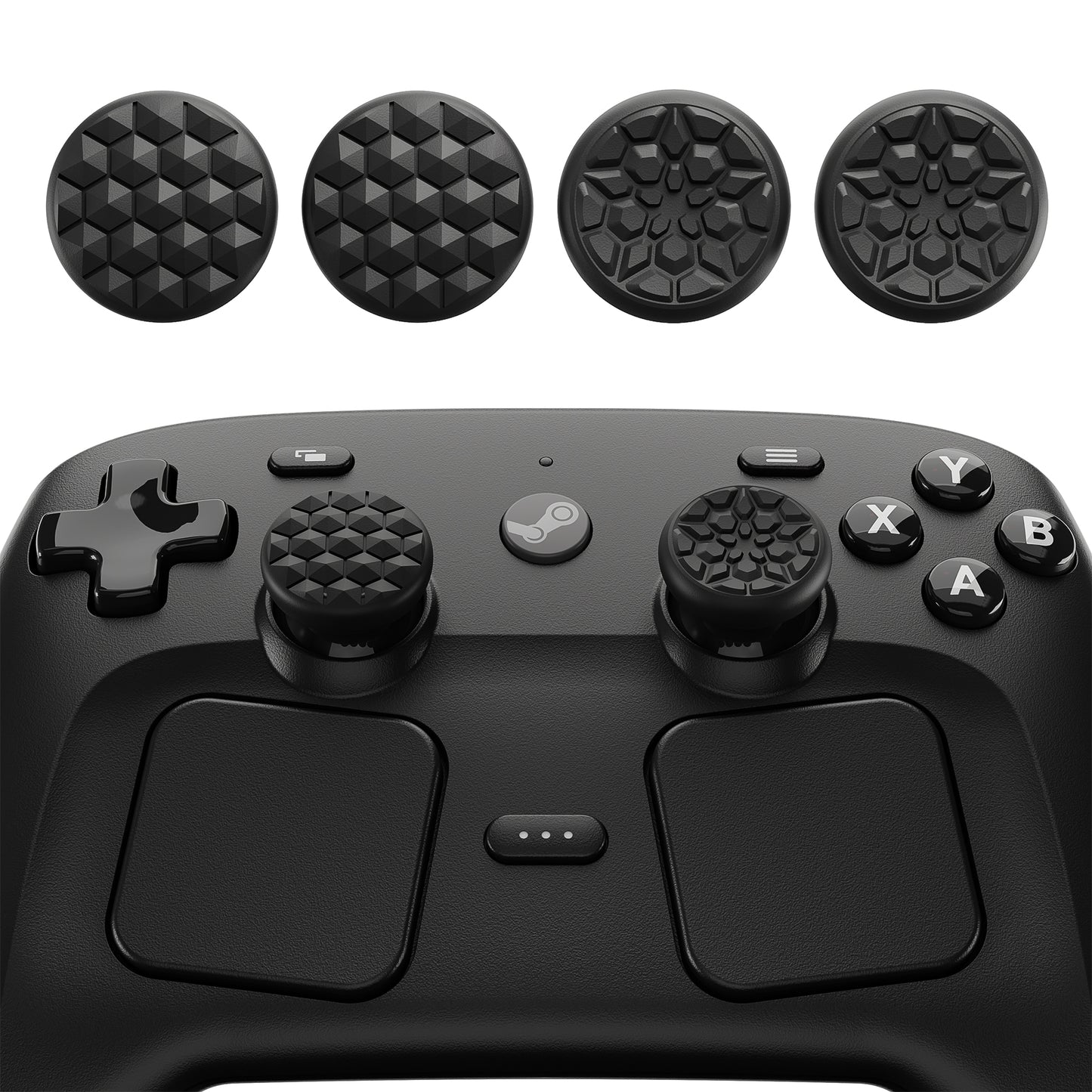 PlayVital ダイヤモンドグレイン＆クラックボムデザイン 4個セット サムグリップ Steam Controller 2（2026）用 滑り止めテクスチャグリップキャップ【ブラック】