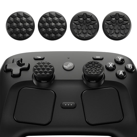 PlayVital ダイヤモンドグレイン＆クラックボムデザイン 4個セット サムグリップ Steam Controller 2（2026）用 滑り止めテクスチャグリップキャップ【ブラック】