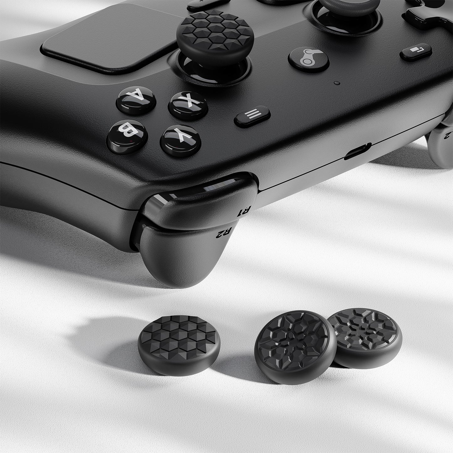 PlayVital ダイヤモンドグレイン＆クラックボムデザイン 4個セット サムグリップ Steam Controller 2（2026）用 滑り止めテクスチャグリップキャップ【ブラック】