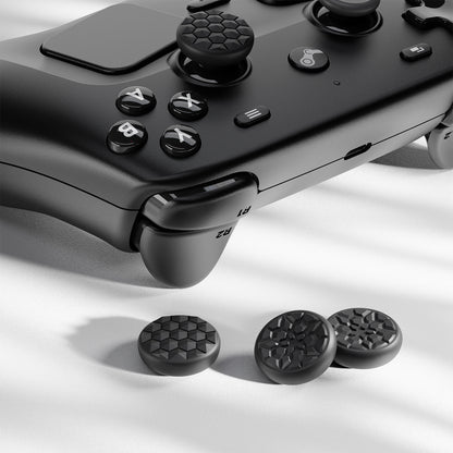 PlayVital ダイヤモンドグレイン＆クラックボムデザイン 4個セット サムグリップ Steam Controller 2（2026）用 滑り止めテクスチャグリップキャップ【ブラック】