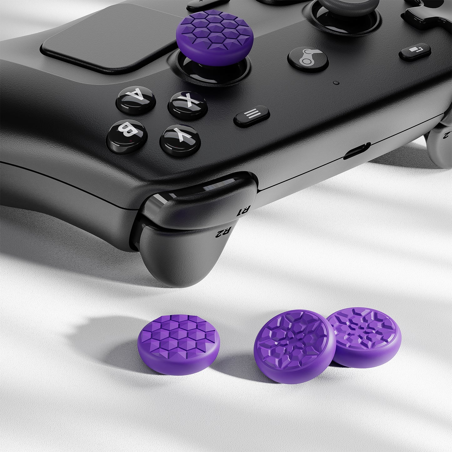 PlayVital ダイヤモンドグレイン＆クラックボムデザイン 4個セット サムグリップ Steam Controller 2（2026）用 滑り止めテクスチャグリップキャップ【パープル】