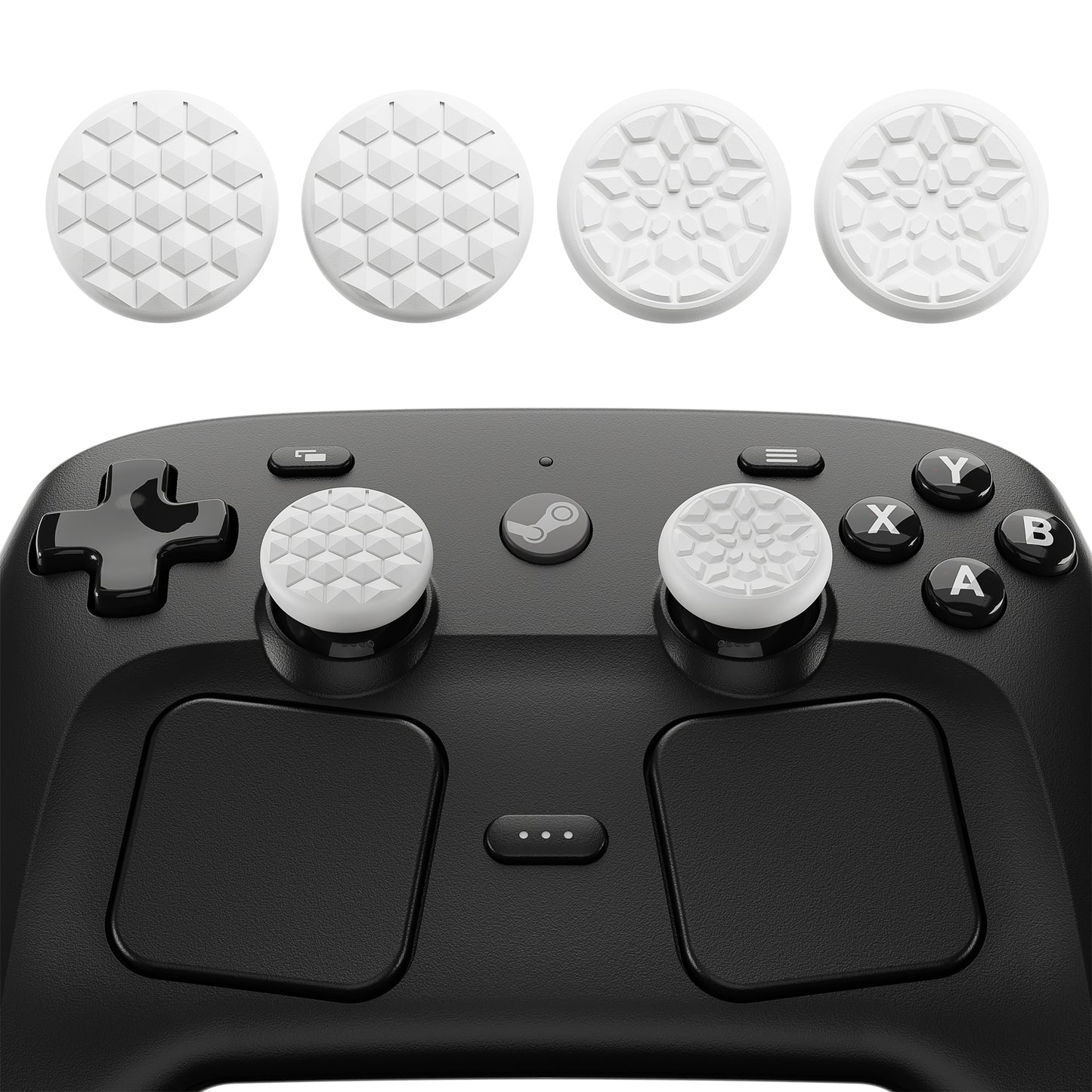 PlayVital ダイヤモンドグレイン＆クラックボムデザイン 4個セット サムグリップ Steam Controller 2（2026）用 滑り止めテクスチャグリップキャップ【ホワイト】
